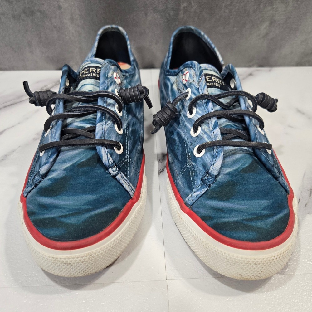 Sperry Jaws CVO Sneakers Womens 8.5 Blue Water Graphic Canvas Boat Shoes Novelty - Picture 7 of 10